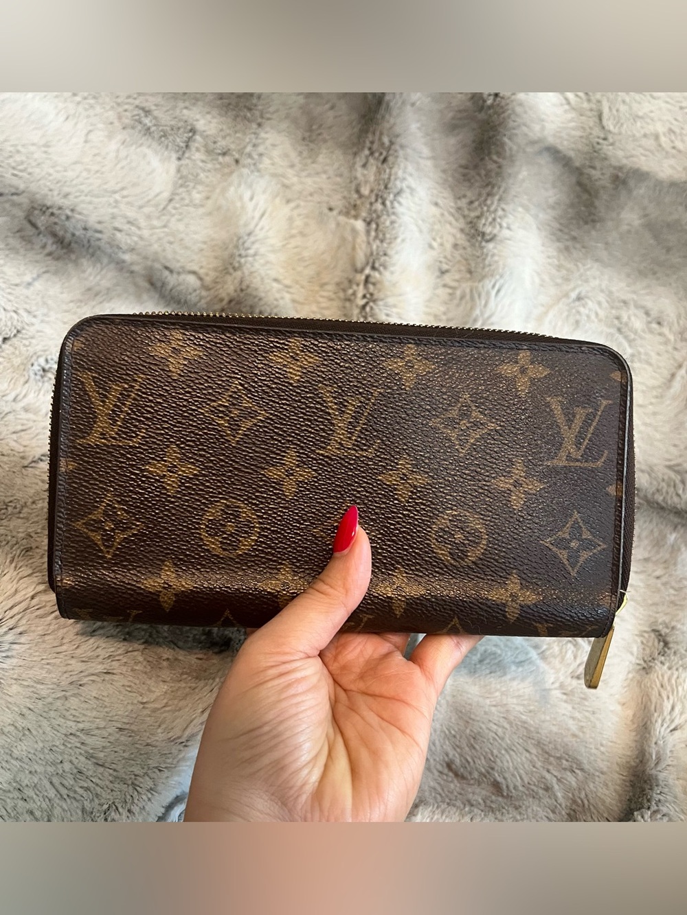Louis Vuitton Monogram Zip Wallet in Brown with Gold Hardware